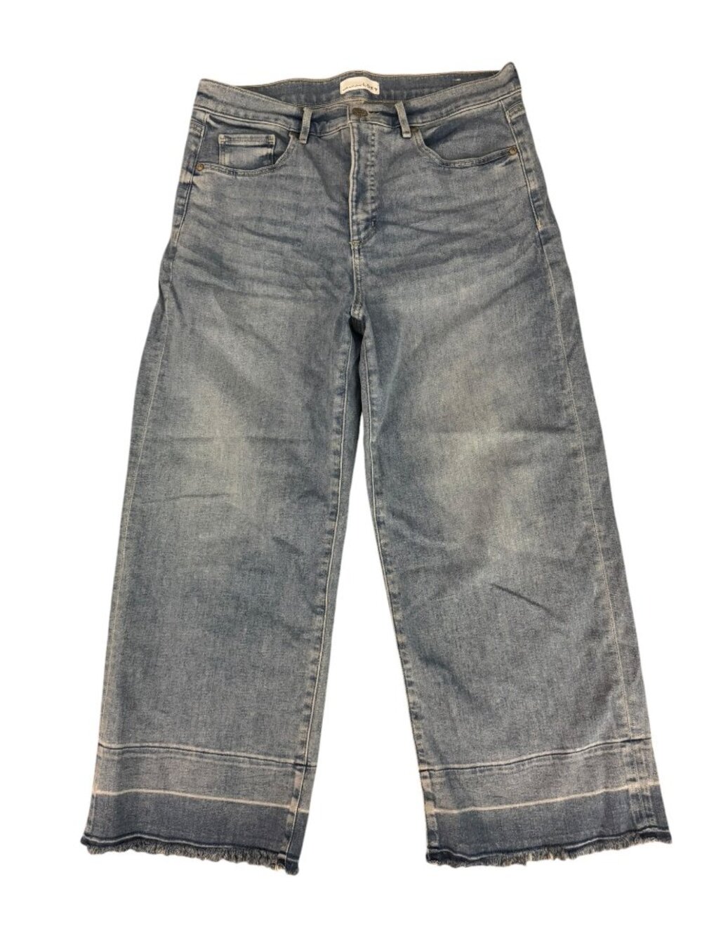 LOFT High Rise Waist Wide Leg Crop Jeans Ankle Frayed Released Hem Size 12/ 31